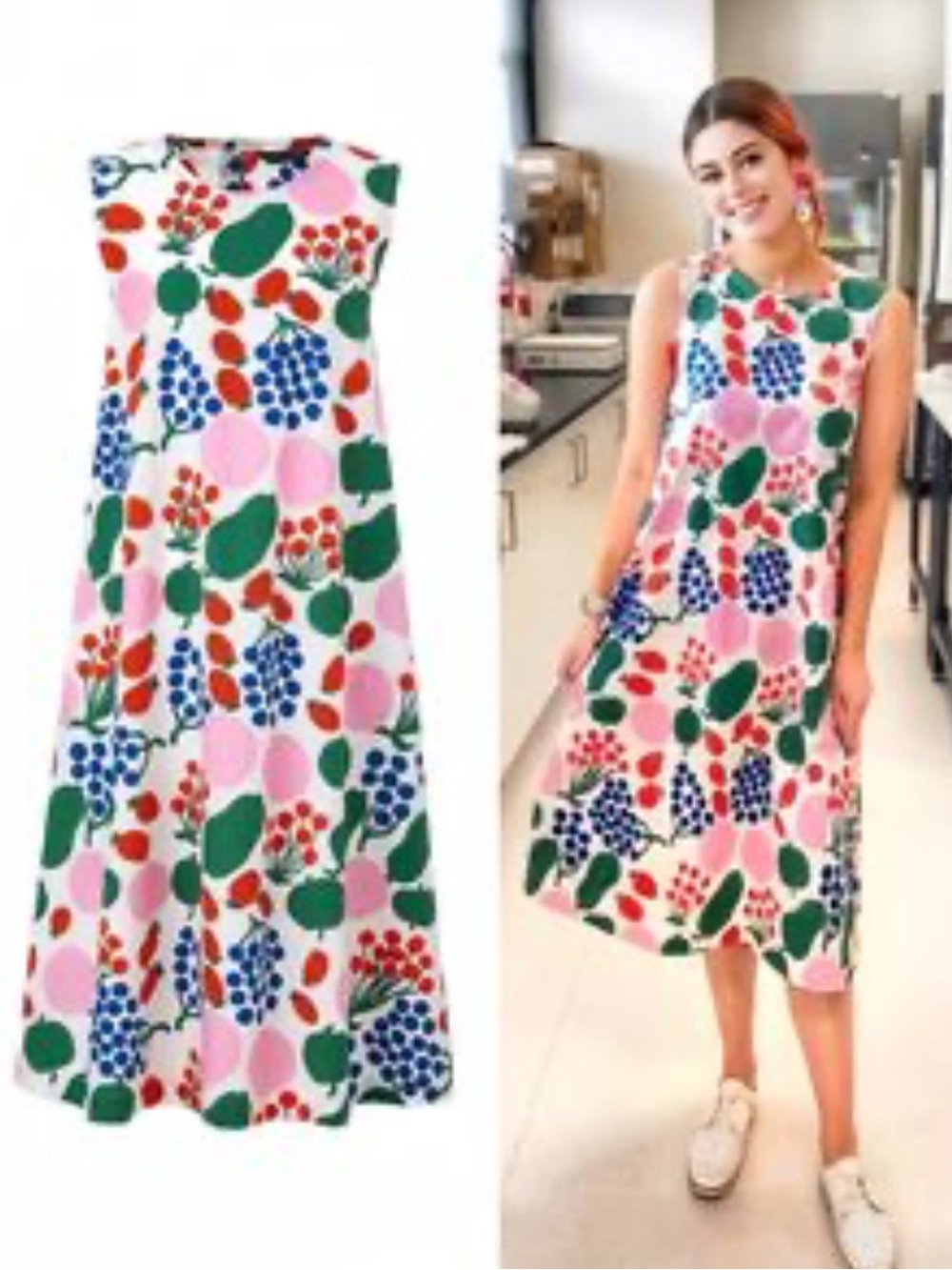 Marimekko Pink Green Blue Red Floral Sleeveless Shift Dress XL